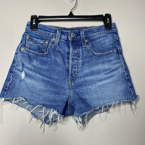 Levi's Pants - Levi's 501 High Rise Cut Off Distressed Button Fly Jean Shorts Sz 26 Medium Wash